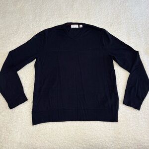 Calvin Klein Men Dark Blue Extra Fine Merino V-neck Sweater